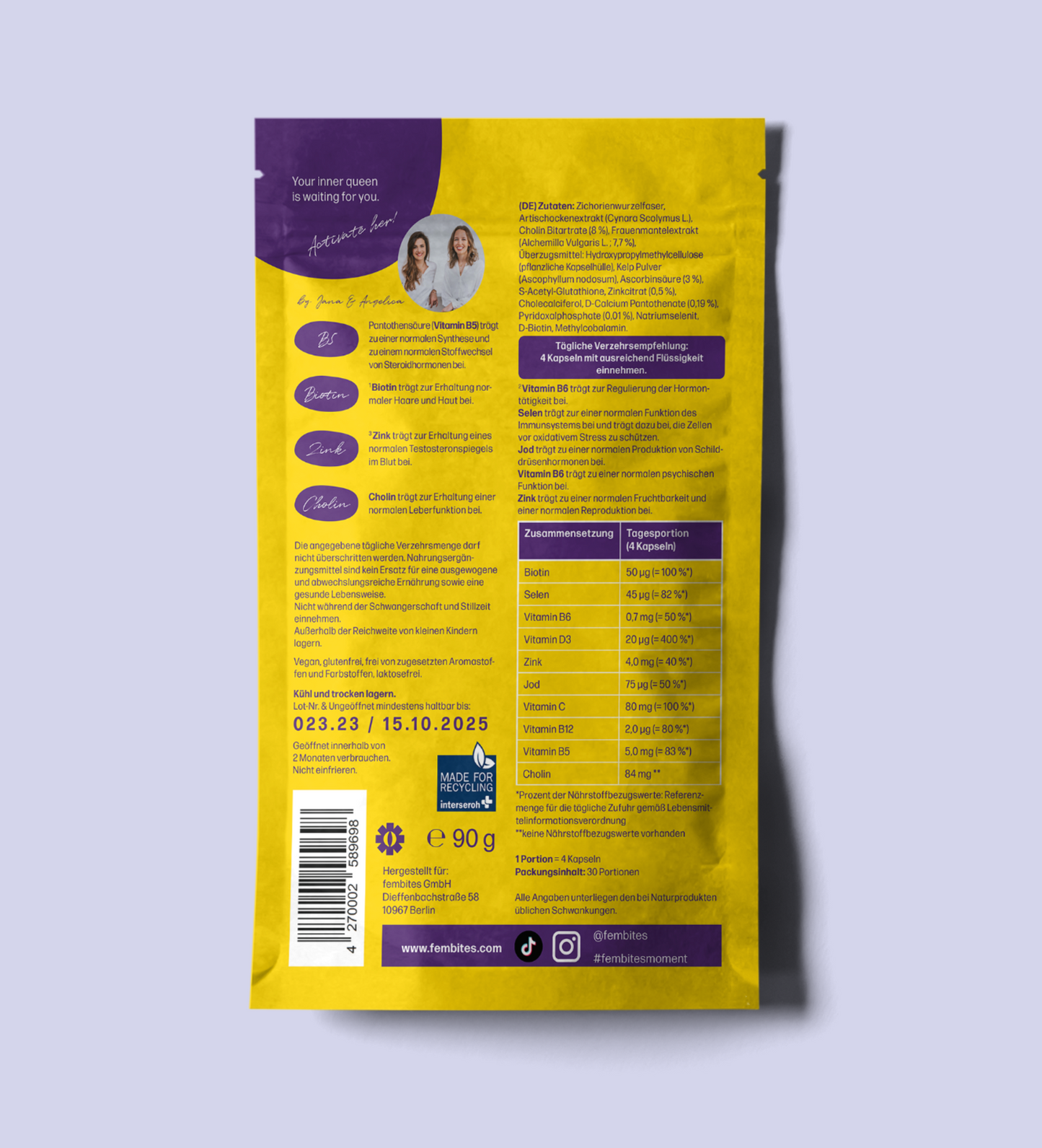 3 Monate femcaps® CLEANSE - mit Frauenmantelextrakt, Vitaminen, Zink und Cholin