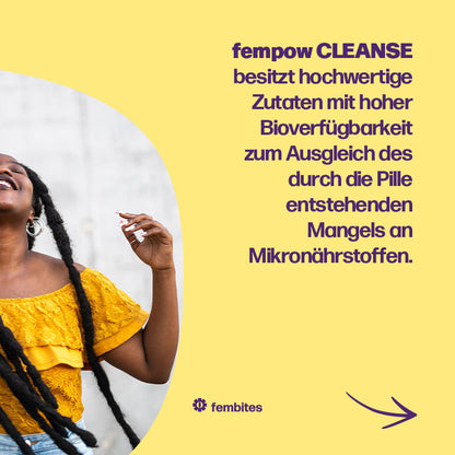 fembites fempow CLEANSE Nahrungsergänzung bei hormonellem Haarausfall und Akne mit Frauenmantelextrakt, Vitaminen, Zink und Cholin